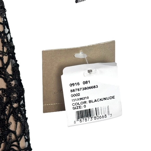 AIDAN MATTOX SEQUIN EMBELLISHED CROCHET LACE BOAT NECK 3/4 SLEEVES SHEATH DRESS - Picture 12 of 14